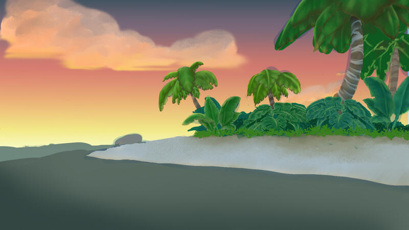 Island sunset a digital painting of a tropical island beach during a sunset